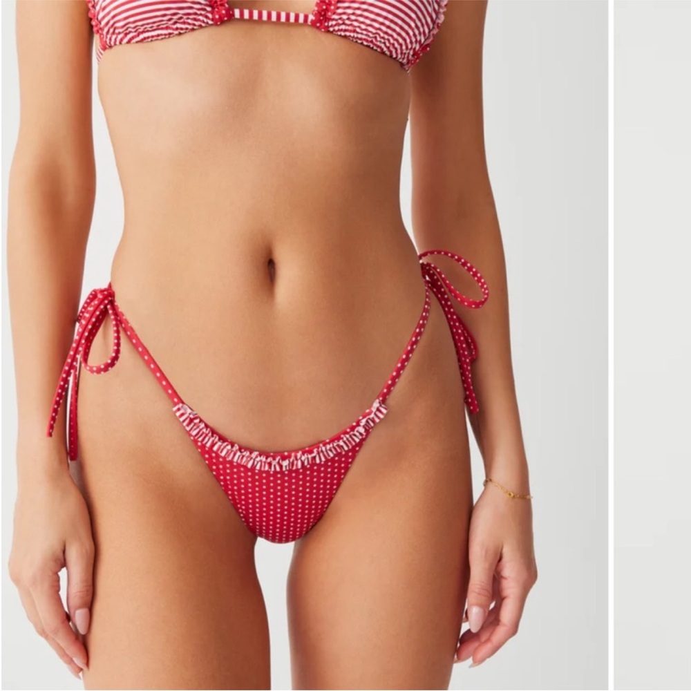 Frankie's Bikinis Red and polka dot divine side tie Bikini bottom medium